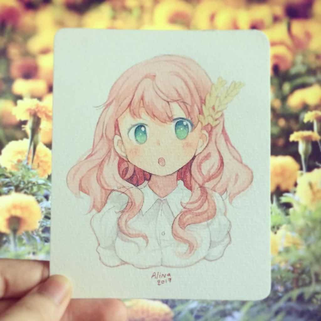 anime girl,watercolor drawing,incomprehensible design by Subaru_sama
