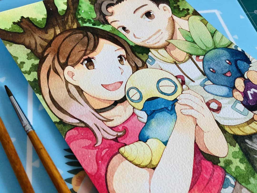 Cute pokémon drawing in kawaii style