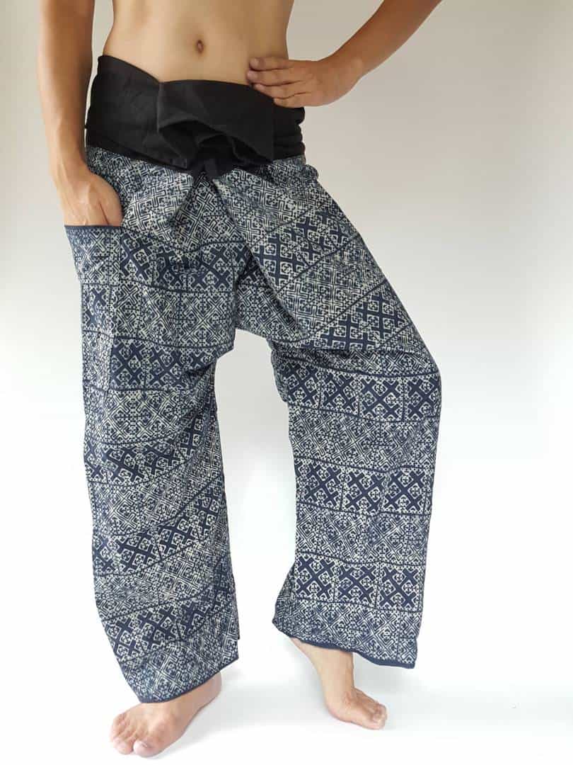 Thai fisherman pants hand woven - natural colors indigo