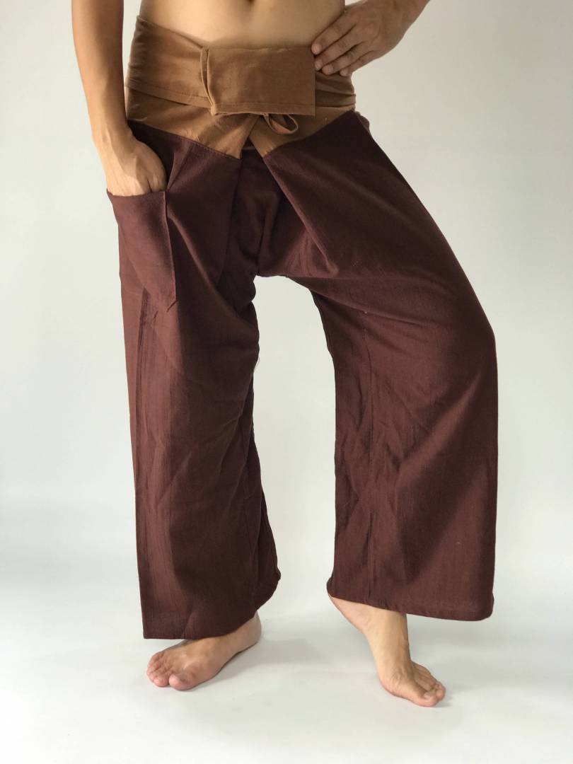 Brown Long Cotton Fisherman Pants for Men