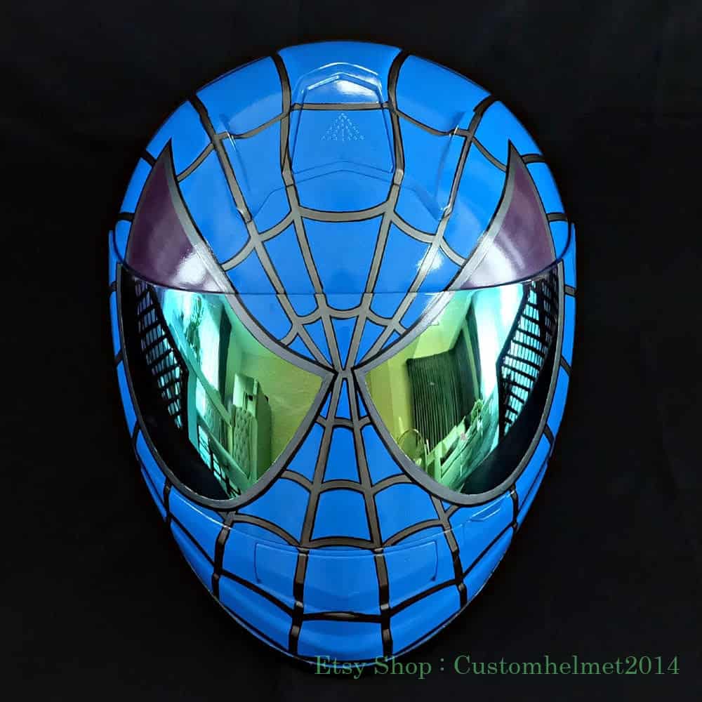 blue spiderman motorcycle helmet