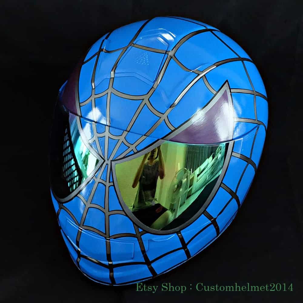 blue spiderman helmet