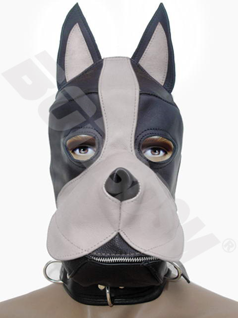 bdsm DOG mask black & white with silicone mouth leather fetish bondage gimp mask hood, Mature -