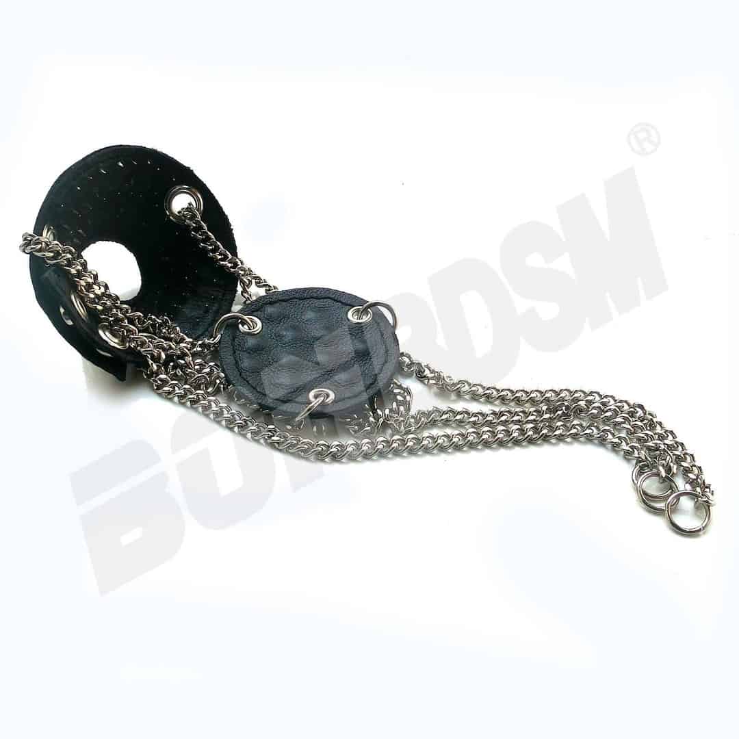 Leather Parachute Cone shaped Ball Stretcher CBT with Spikes and Disc, C  and B Fetish Toy, BDSM bondage gear, Mature - LaFactory