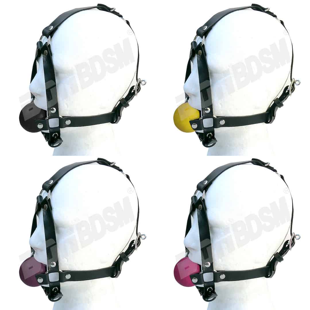 Ball Gag Harness - quality leather and Non-toxic Silicone ballgag mouth  plug - Head Gear Training Harness, Mature - LaFactory