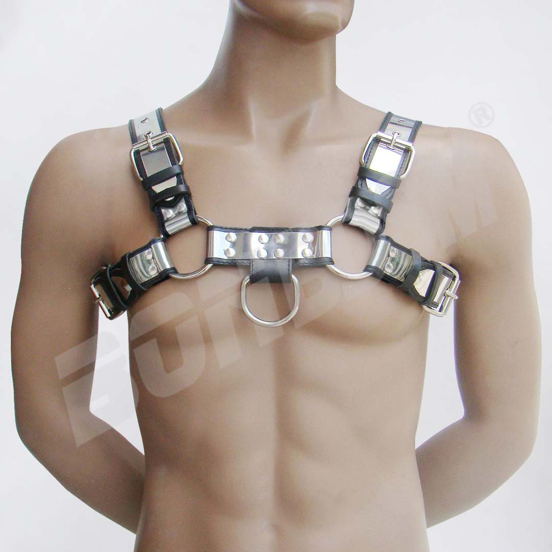 Mens Harness With Buckles Black Leather Male Clothing Bondage