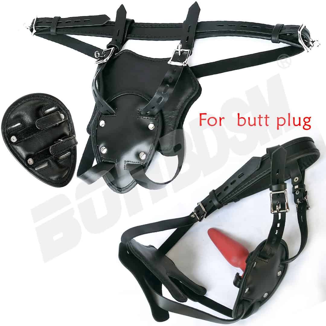 Male Chastity Strap On Dildo Leather Harness with buttplug holder, Cock Cage  CBT Device, Fetish BDSM bondage gear, Mature - LaFactory