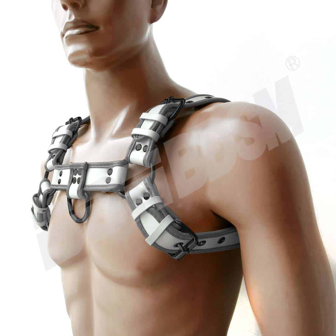 White Bulldog Chest Harness Black metal fittings and HEAVY DUTY genuine leather Puppy play fetish BDSM Human pups Mature gift LaFactory