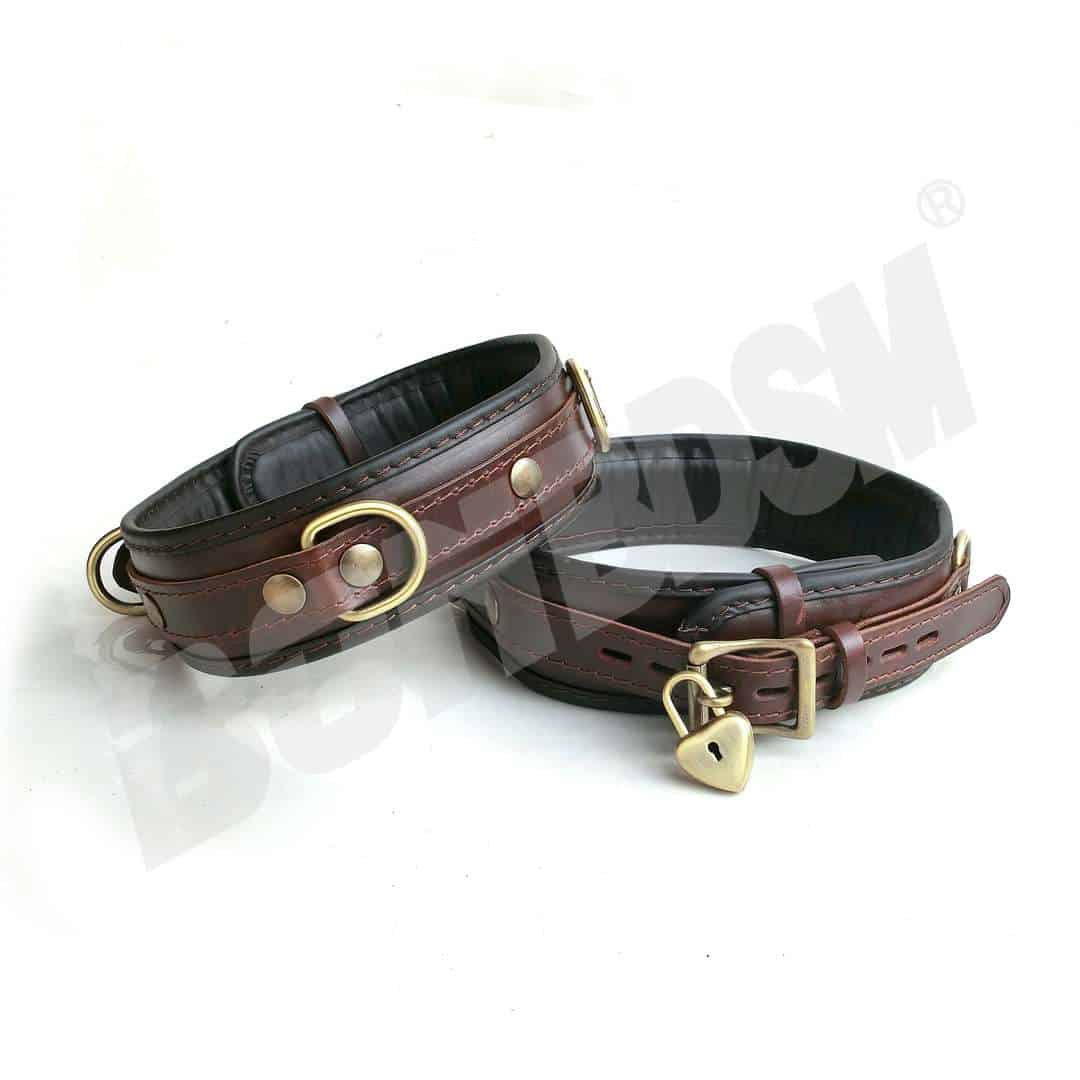 Bondage Brown thigh cuffs, soft padded genuine leather locking bdsm  restraints, submissive fetish, Mature gift - LaFactory