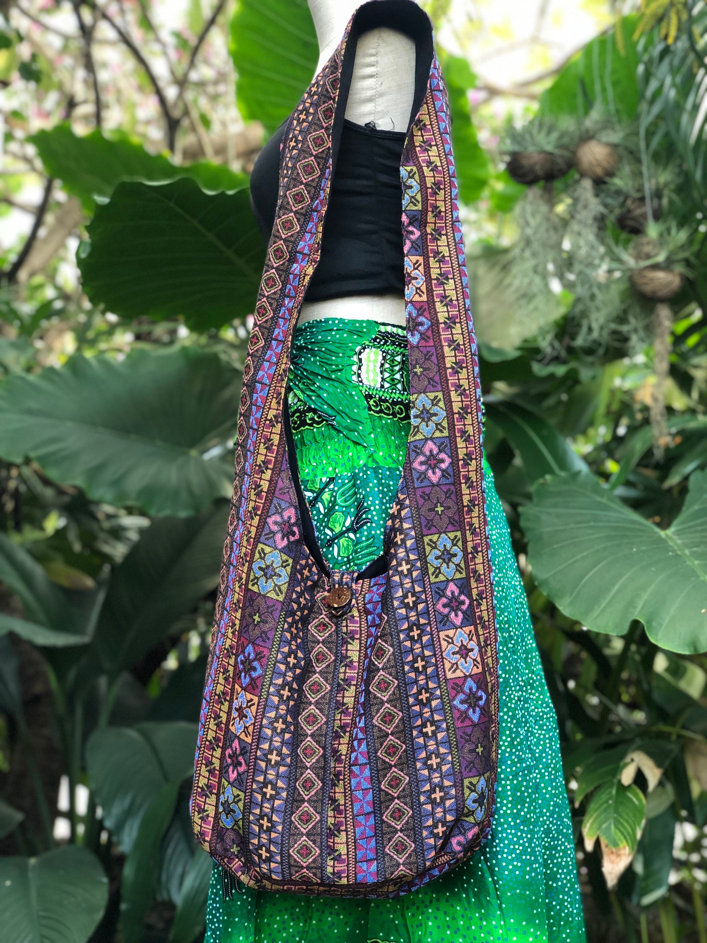Crossbody Bag Tribal Boho Bag Sling Bag Hippies Ikat Aztec Style Hobo Yam Tote Messager Hand Woven Nepali Neural Fabric Men Women Vegan Gift