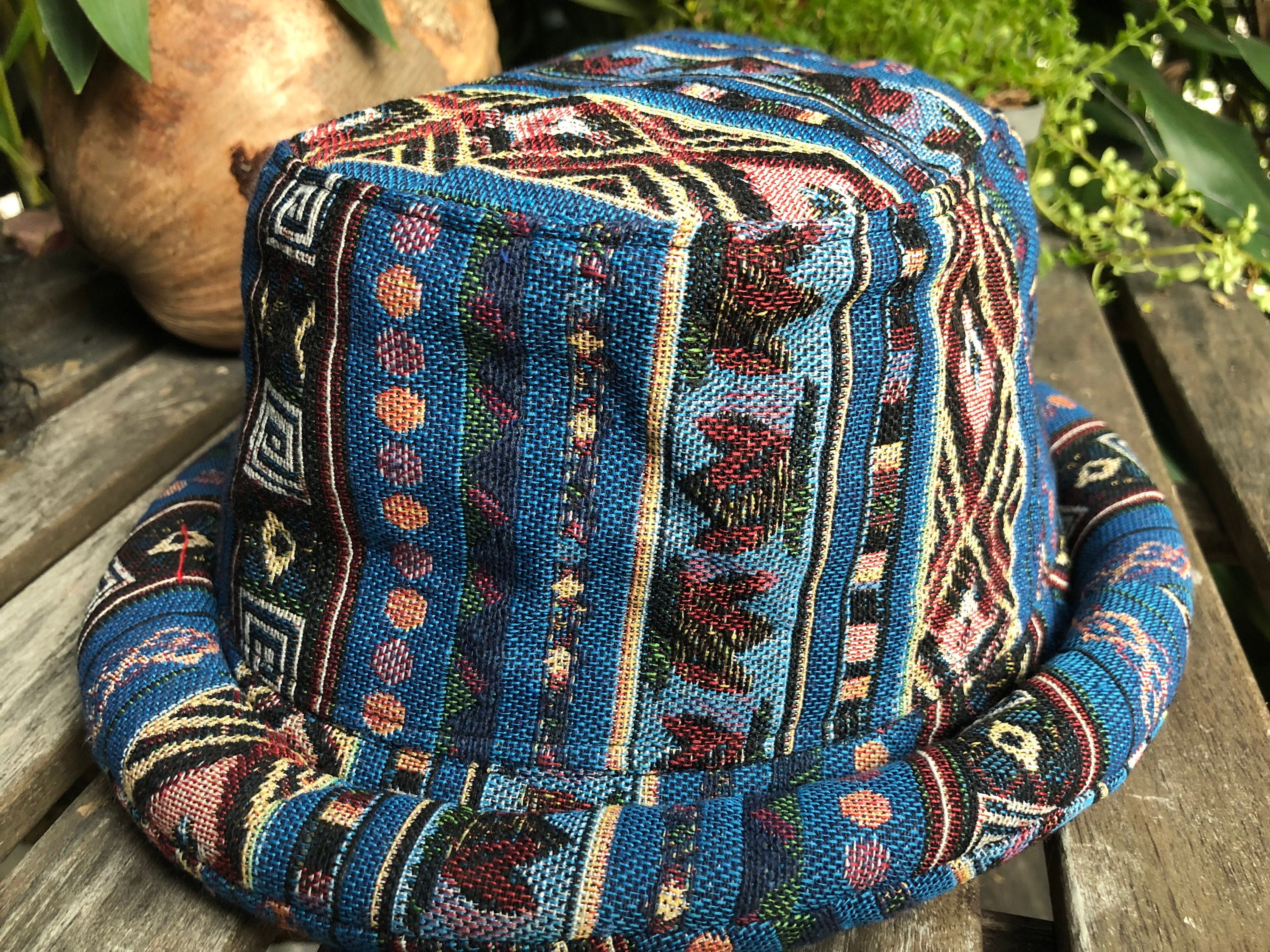 Native Cotton Woven Hat Hippie Southwest Bohemian Aztec Style Roll