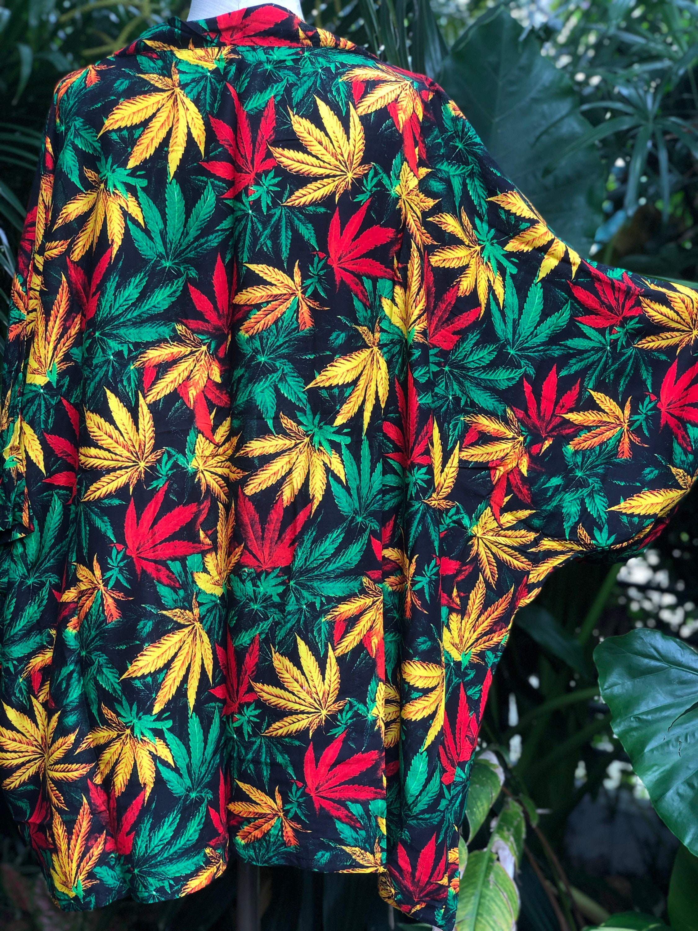 ETSY :: Cannabis Leaf Kimono blazer Rasta Hippie Bohemian Leaves Jungle party  Reggae music festival outfit Beach Summer Autumn cloth for women men