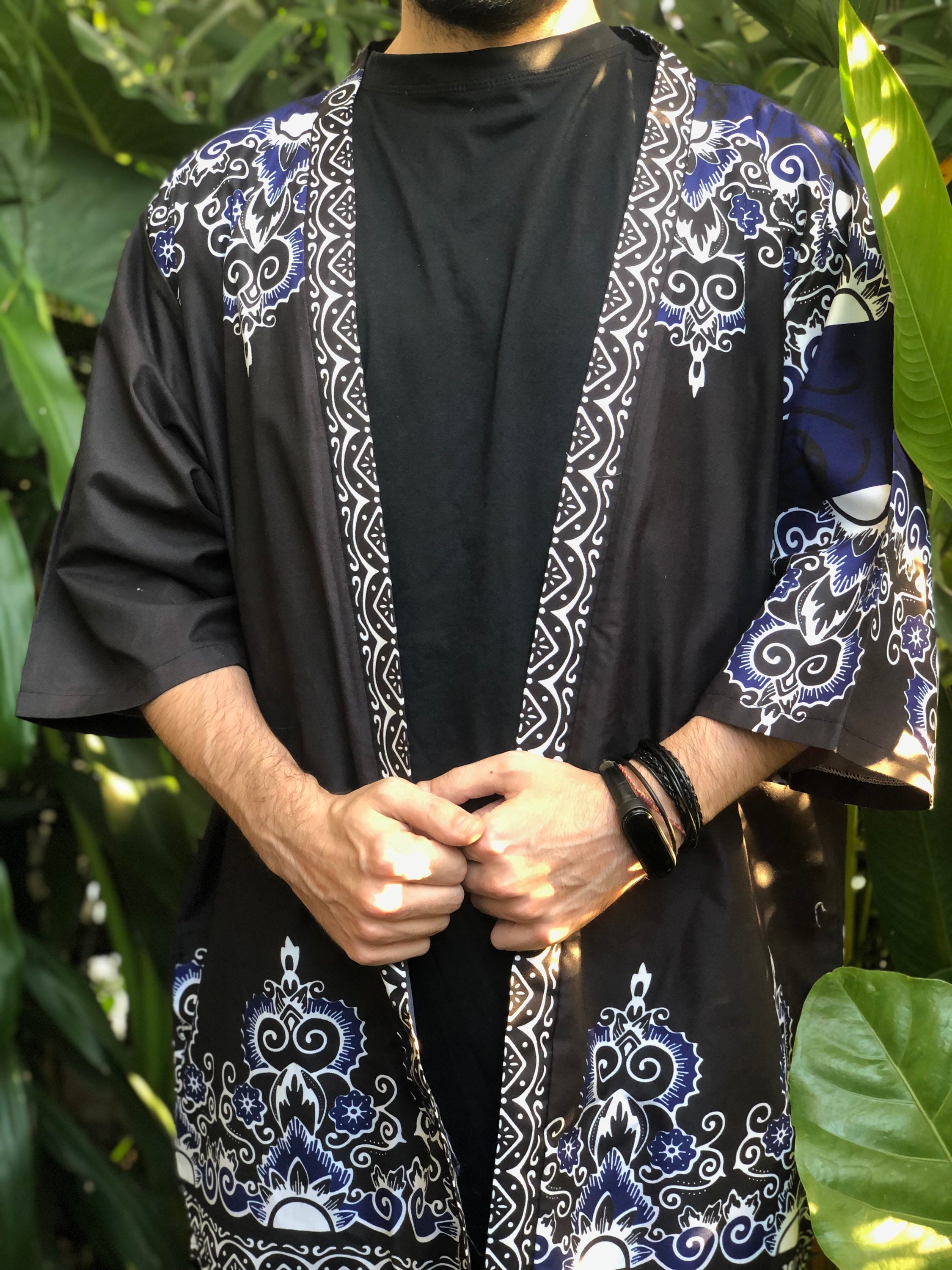 Products :: Batik Kimono Japanese Yukata Boho style Loungewear Ethnic  Colorful Blazer Jacket motif Festival Bohemian Unique outfit Gift Men women  Black - The only Marketplace with a Soul