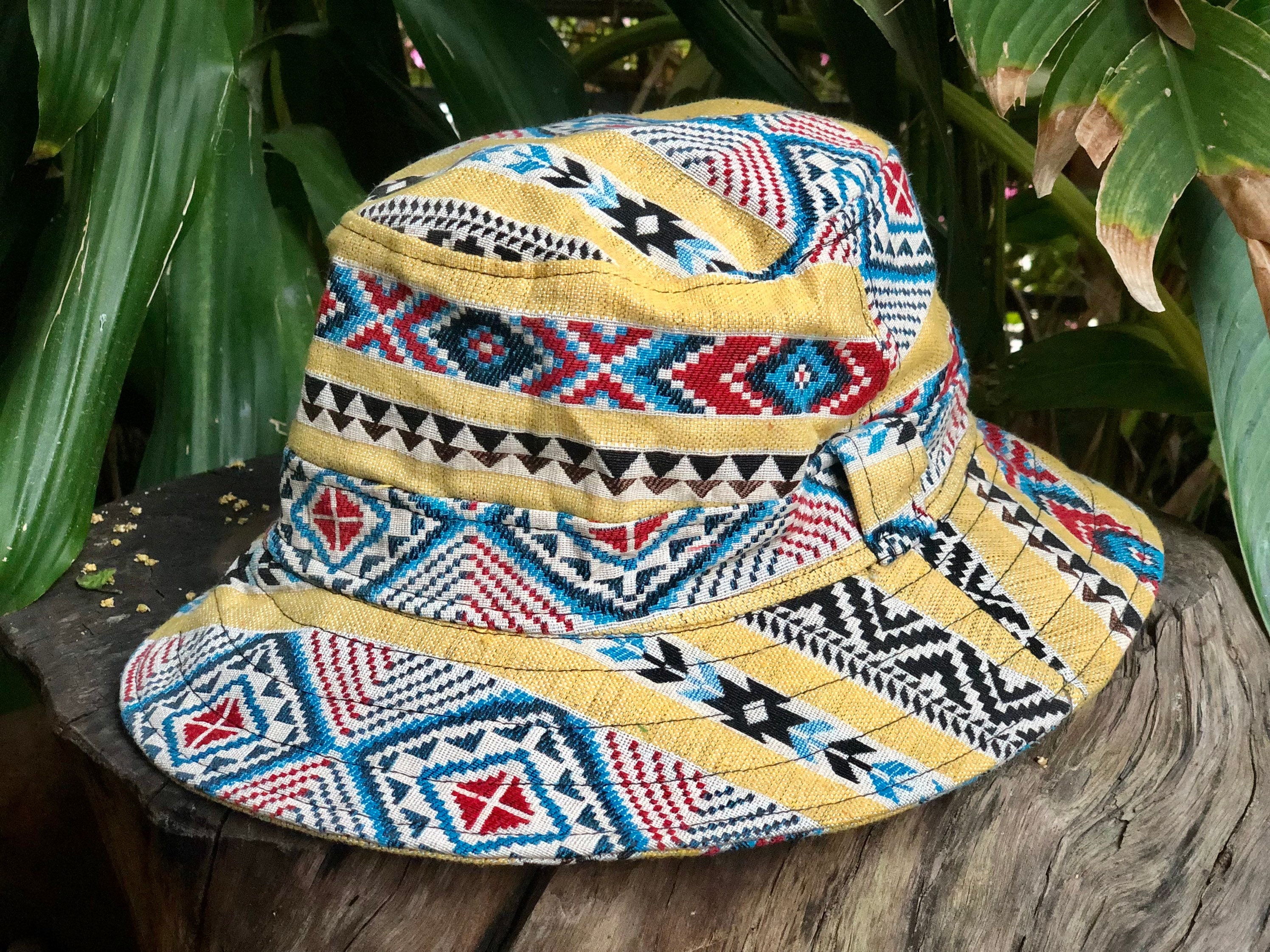 Buy Baja Hat Ethnic Bucket Hat Boho Hippie Roll Brim Ikat Bohemian