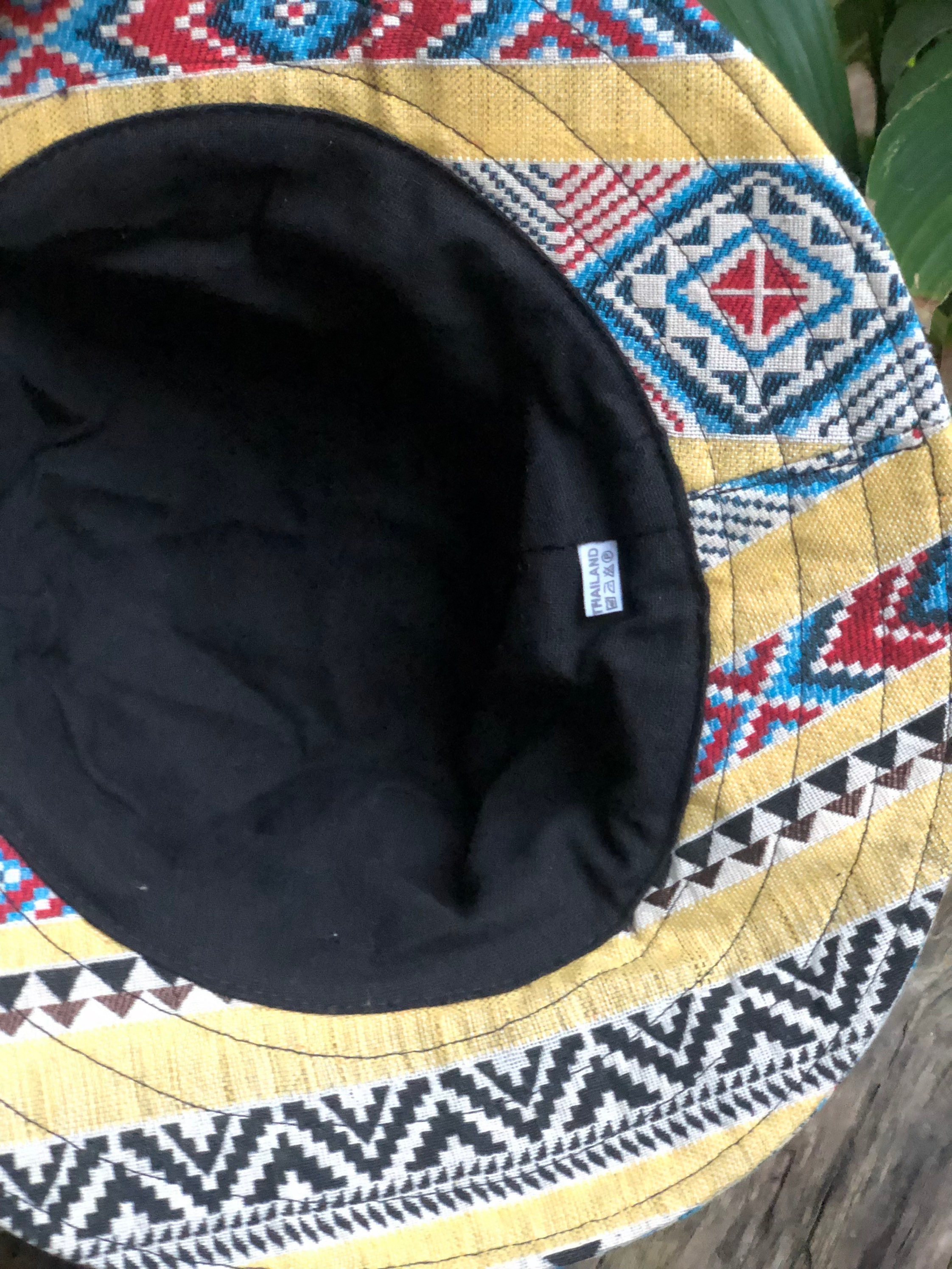 Buy Baja Hat Ethnic Bucket Hat Boho Hippie Roll Brim Ikat Bohemian