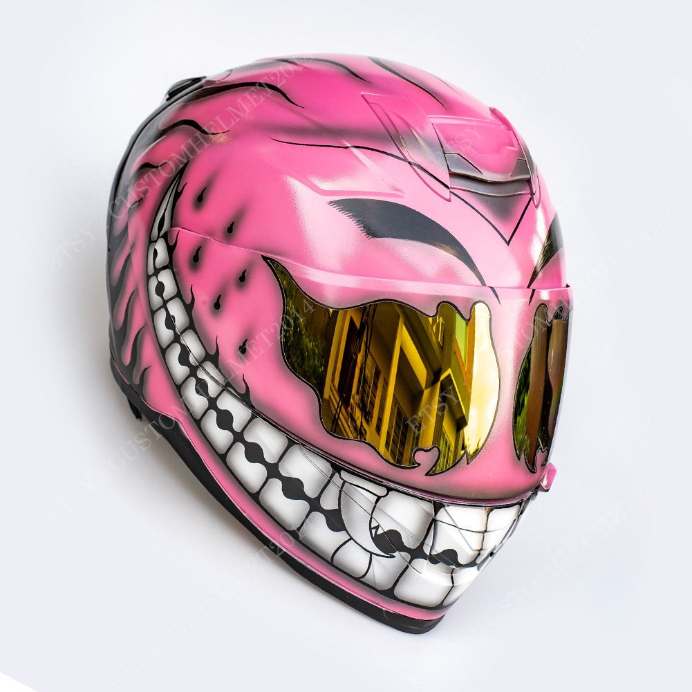 Custom Helmet, Custom Motorcycle Helmet, Superbike Helmet, Bike Helmet,  Carting Helmet, Crash Helmet, Airbrush Painted Pink Smiley CH01 