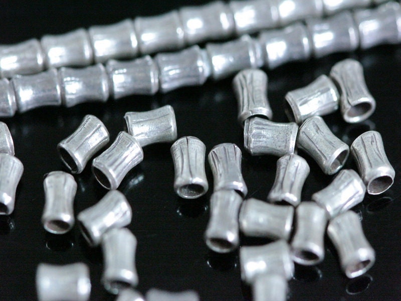 10 Karen Hill-Tribe Silver Beads, 97% Silver Content, Handmade