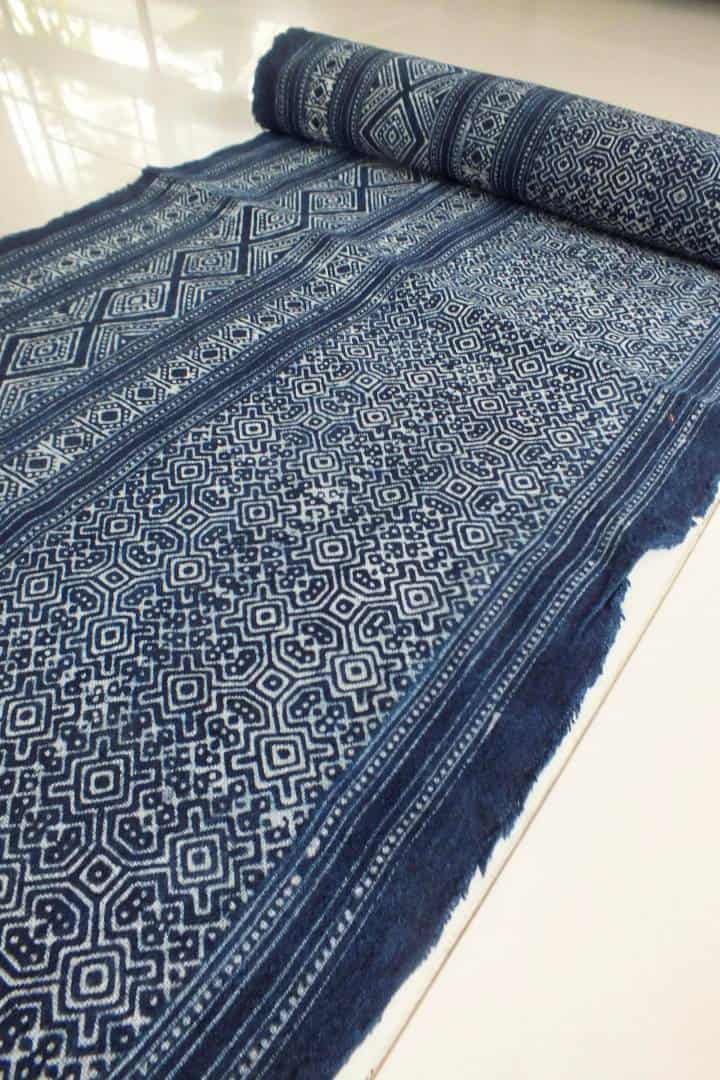 Sale!!! 2.45 Meters Long Hmong cotton Indigo deals Batik fabric,vintage cotton textiles,indigo cotton Table runner, Hmong skirt from Thailand(C37)