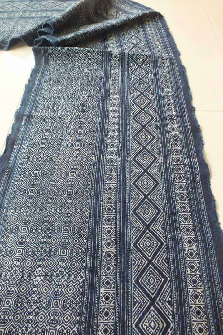 Sale!!! 2.45 Meters Long Hmong cotton Indigo deals Batik fabric,vintage cotton textiles,indigo cotton Table runner, Hmong skirt from Thailand(C37)