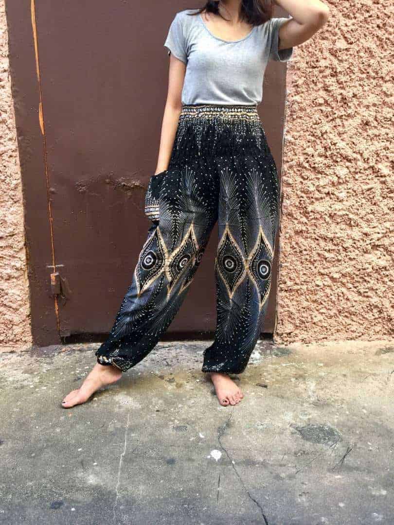 Amazon.com: DESANT Bohemian Pants for Women High Elastic Waisted Yoga Pants  Baggy Solid Comfy PJ Wide Leg Hippie Harem Pants with Pockets Navy :  Clothing, Shoes & Jewelry