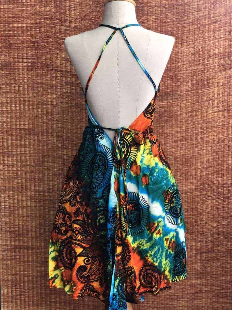 Boho paisley Hippie Colorful Trippy Dress Bohemian V neck backless