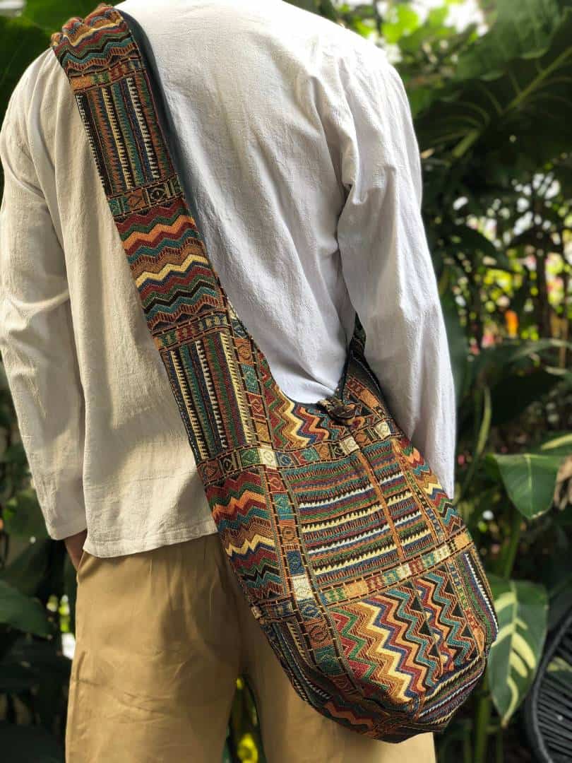 Crossbody Bag Tribal Boho Bag Sling Bag Hippies Ikat Aztec Style Hobo Yam Tote Messager Hand Woven Nepali Neural Fabric Men Women Vegan Gift