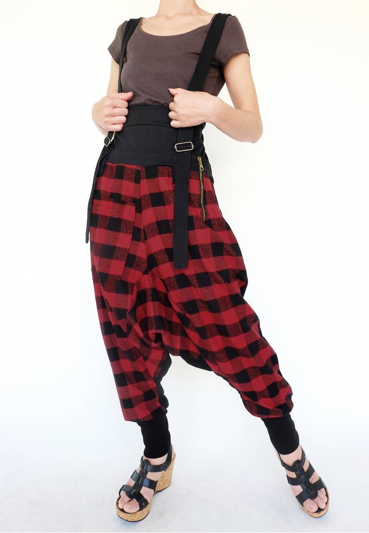 Red 2024 suspender pants