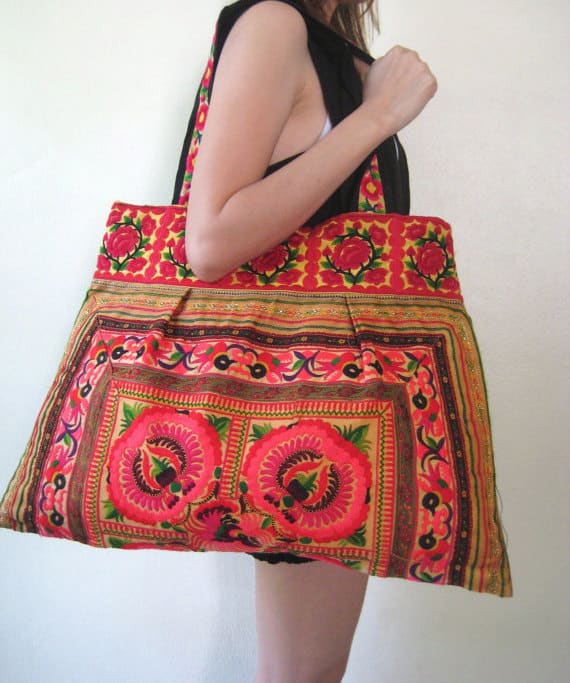 Boho Embroidered Vintage Recycled Hmong Bag