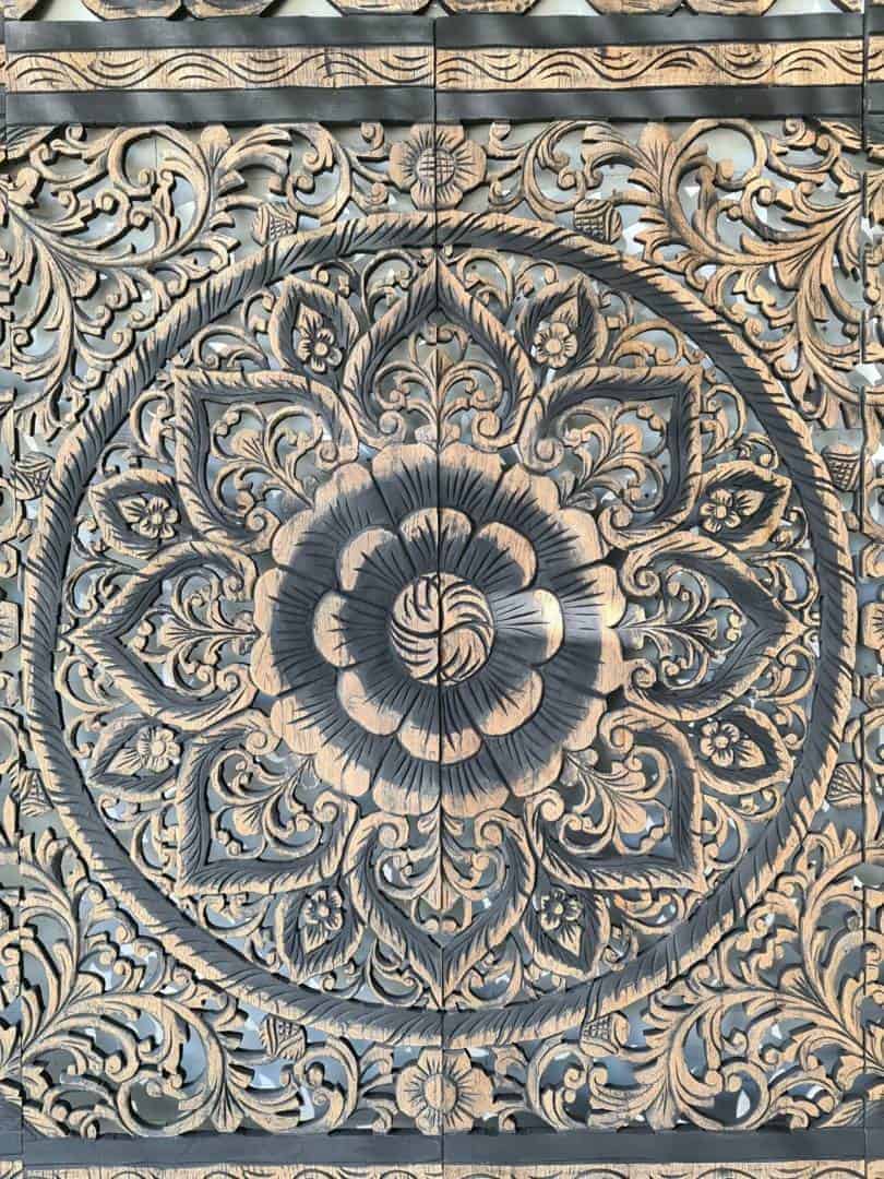 Carved Wooden Wall Art Framed Mandala Large Distressed White