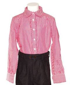 Cassandra-red and white striped blouse with claudine collar and frowns-