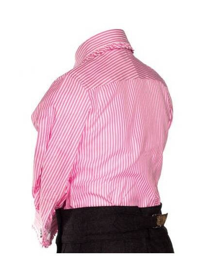 Clemency-pink and white striped blouse with claudine collar and frowns-