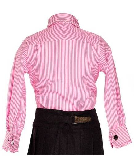 Clemency-pink and white striped blouse with claudine collar and frowns-