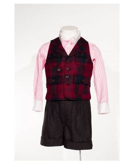 Georges-cardigan of fisherman in plaid Bordeaux-