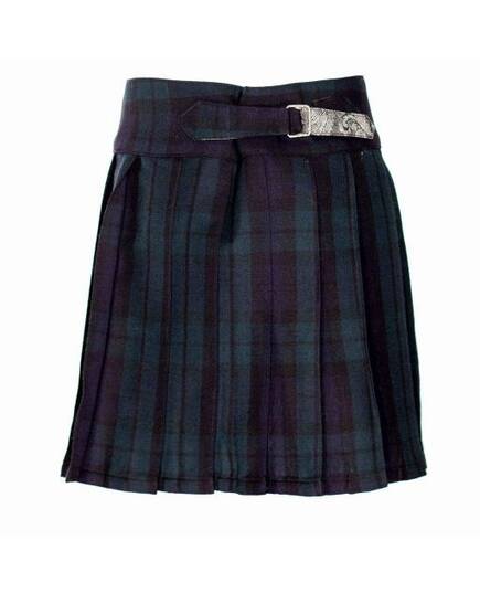 Justine-Tweed pleated skirt with blue and green tiles-