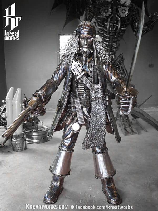 ศ ลปะ Steampunk Steampunk Recycled Metal Captain Statue Made To Order