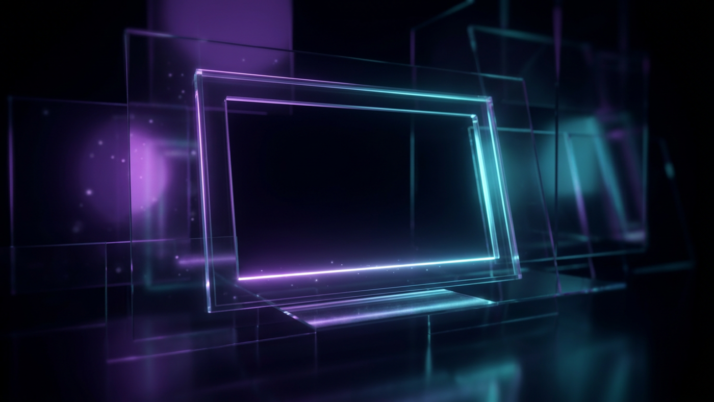 Abstract 3D render: an empty glass picture frame with one thin line of light beneath it