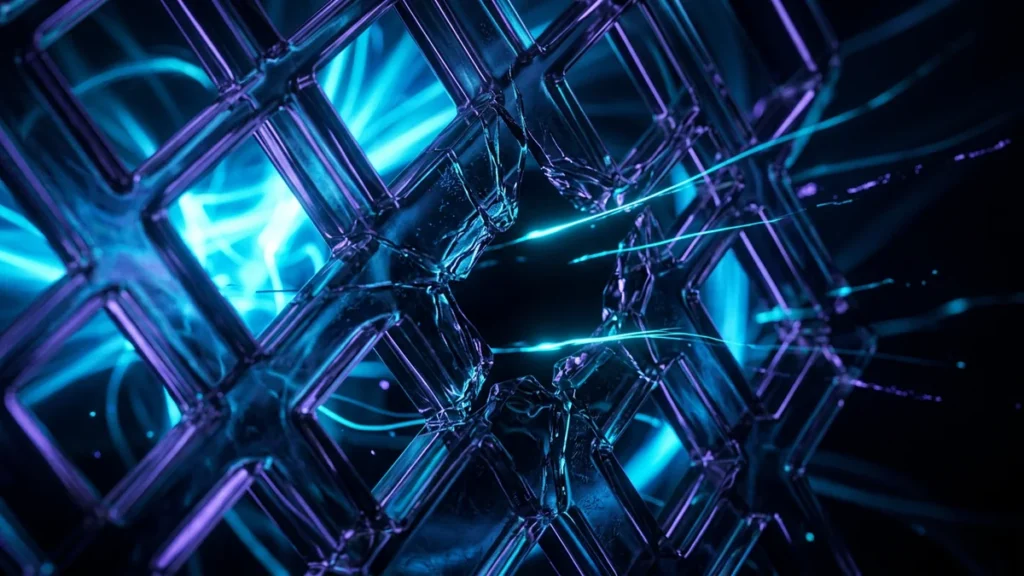 A cracked glass filter letting a few threads of light slip through