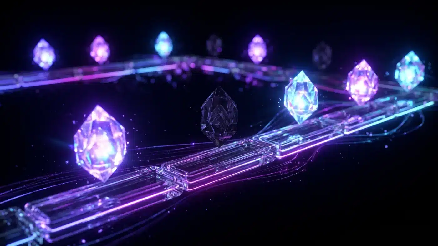 A glass timeline with glowing crystal milestones, one of them left dim
